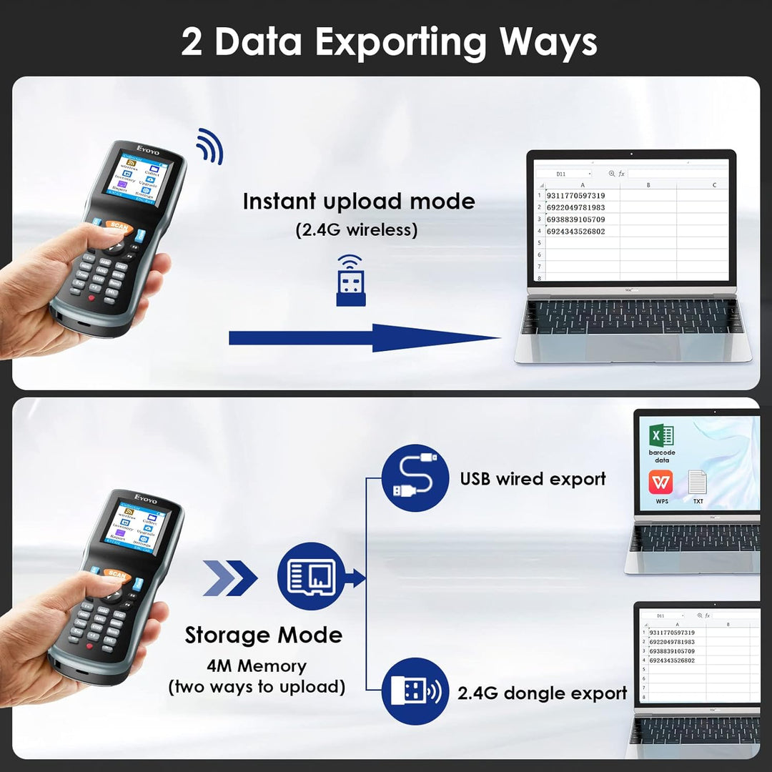 Eyoyo 2D Inventar Scanner Datensammler, tragbarer QR 1D Wireless Barcode Scanner, Handheld Data Term