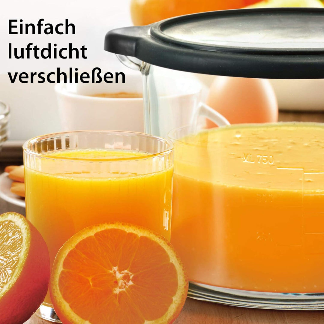 ADE Elektrische Saftpresse aus Edelstahl mit 1 l Glaskaraffe | 60 Watt | Zitruspresse mit 2