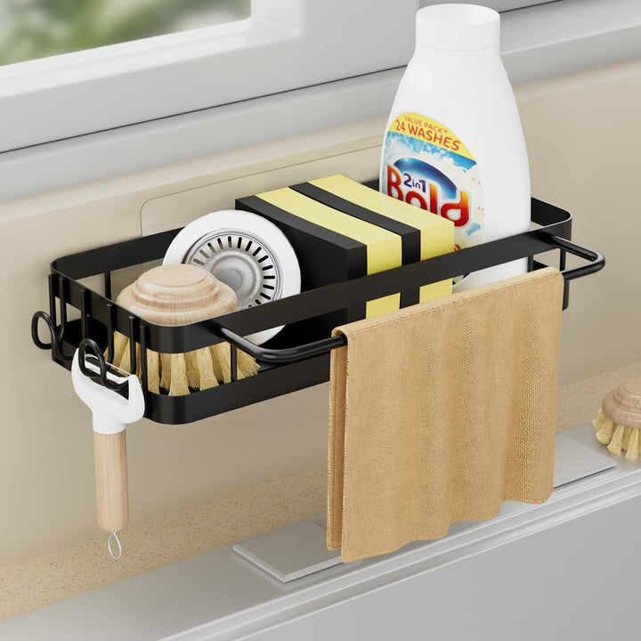 Spülbecken Organizer Küche Schwammhalter, Küchen Spüle Organizer mit Spültuchhalter und Zwei Haken,