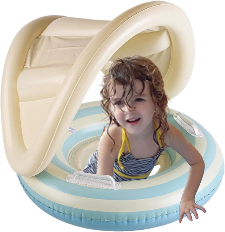 Kinder Aufblasbare Pool Schwimmhilfen Schwimmender Sitz mit Sonnendach Blau, Blau