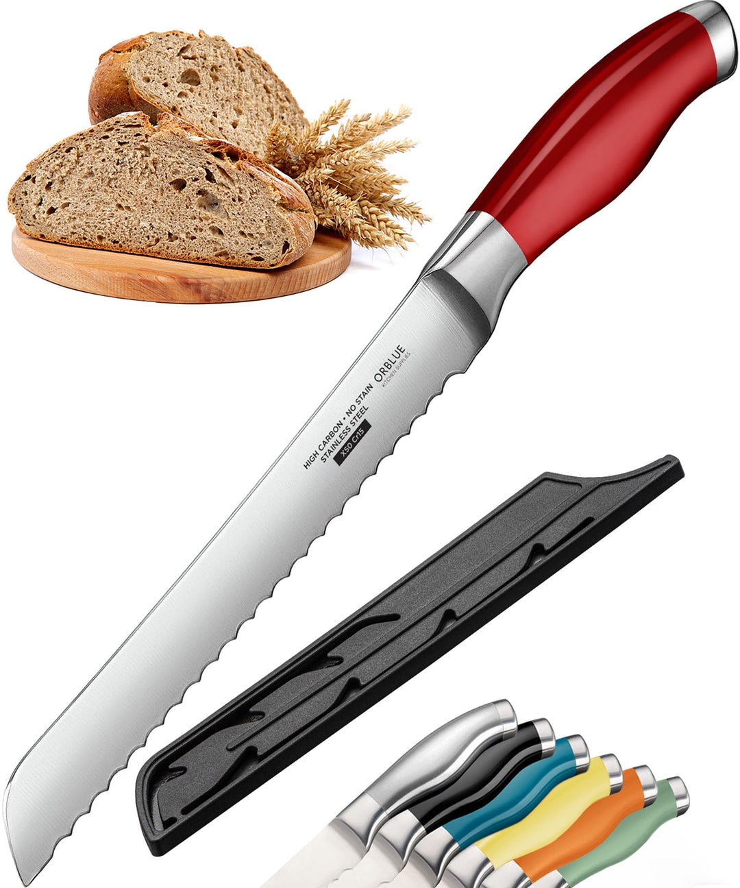 Orblue Brotmesser mit Wellenschliff, Ultrascharfes Edelstahl Küchenmesser, Professionelle Qualität,