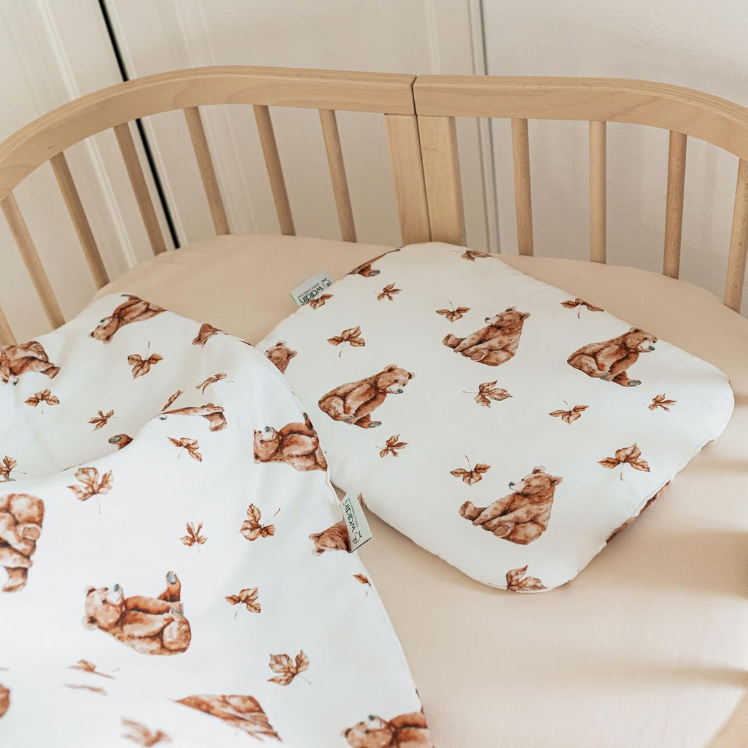 Waldin Baby Kinder Bettwäscheset 100% Bambus, ohne Bezug, Hypoallergen, Decke und Kissen, Bärchen/We