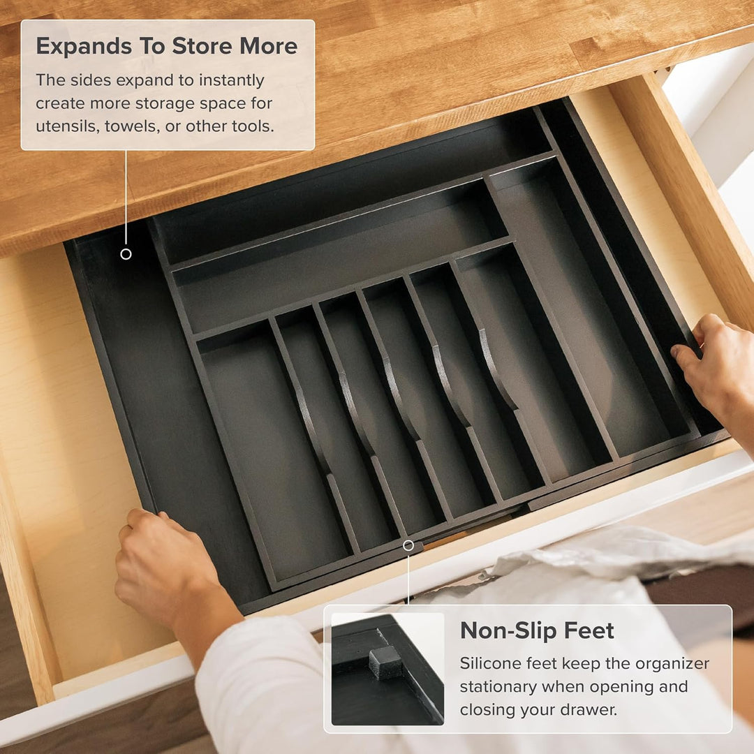 KitchenEdge Plateau à couverts et organisateur d'ustensiles pour tiroirs de cuisine, extensible jusq