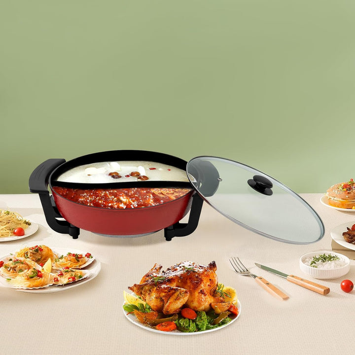 6L Elektrischer Kochtopf 1360W Elektrische Kochplatte Twin Hot Pot Shabu Induktion Feuertopf Suppent