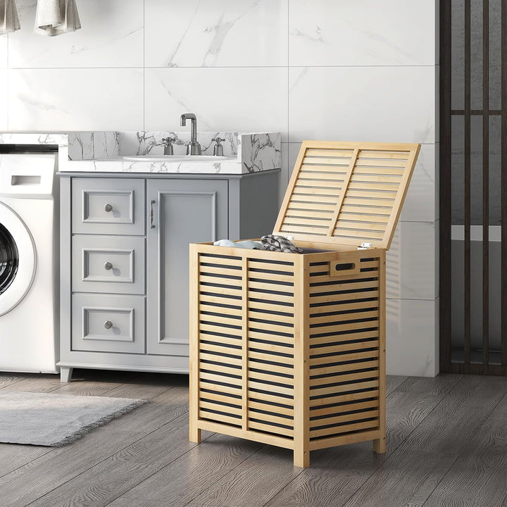 GIANTEX 80 L Wäschekorb Bambus, Wäschebox Wäschesammler mit Deckel &amp; herausnehmbarem Wäschesack, Wäs