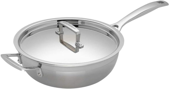 Le Creuset Antihaftbeschichtete Sautépfanne mit Gegengriff aus 3-ply Edelstahl mit Deckel, Ø 24 cm,