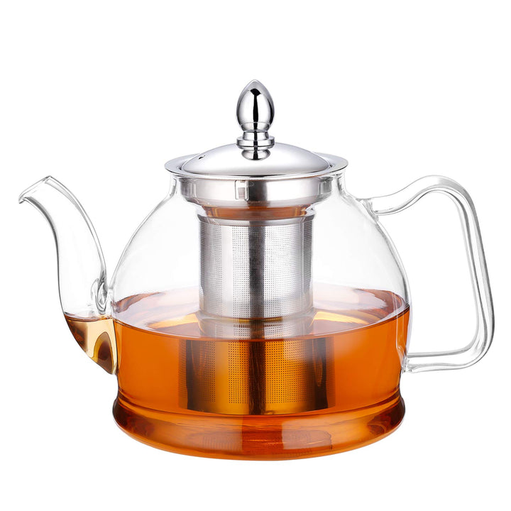 Hiware Glas-Teekanne mit herausnehmbarem Teesieb, 1000 ml, für den Herd geeignet, Teebereiter und Te