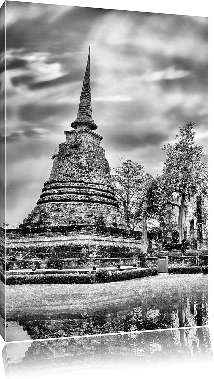Pixxprint Buddha Tempel im Sonnenuntergang als Leinwandbild/Grösse: 100x70 cm/Wandbild/Kunstdruck/fe