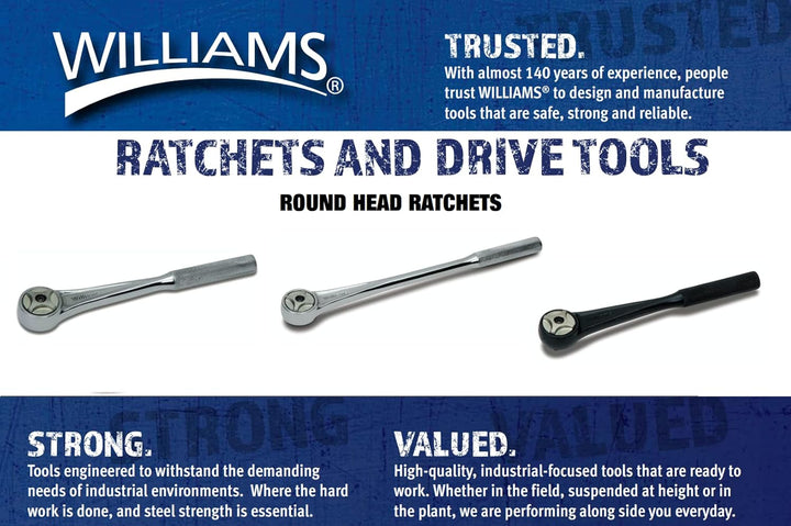 Williams B-53A 3/8-Zoll-Antrieb, lange Rundkopf-Ratsche Rundkopf-Ratsche 10 1/2 Inch Chrom-finish, R
