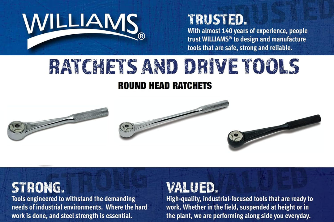 Williams B-52A 3/8-Zoll-Rundkopfratsche Rundkopf-Ratsche 7 5/8 Inch Chrom-finish, Rundkopf-Ratsche 7