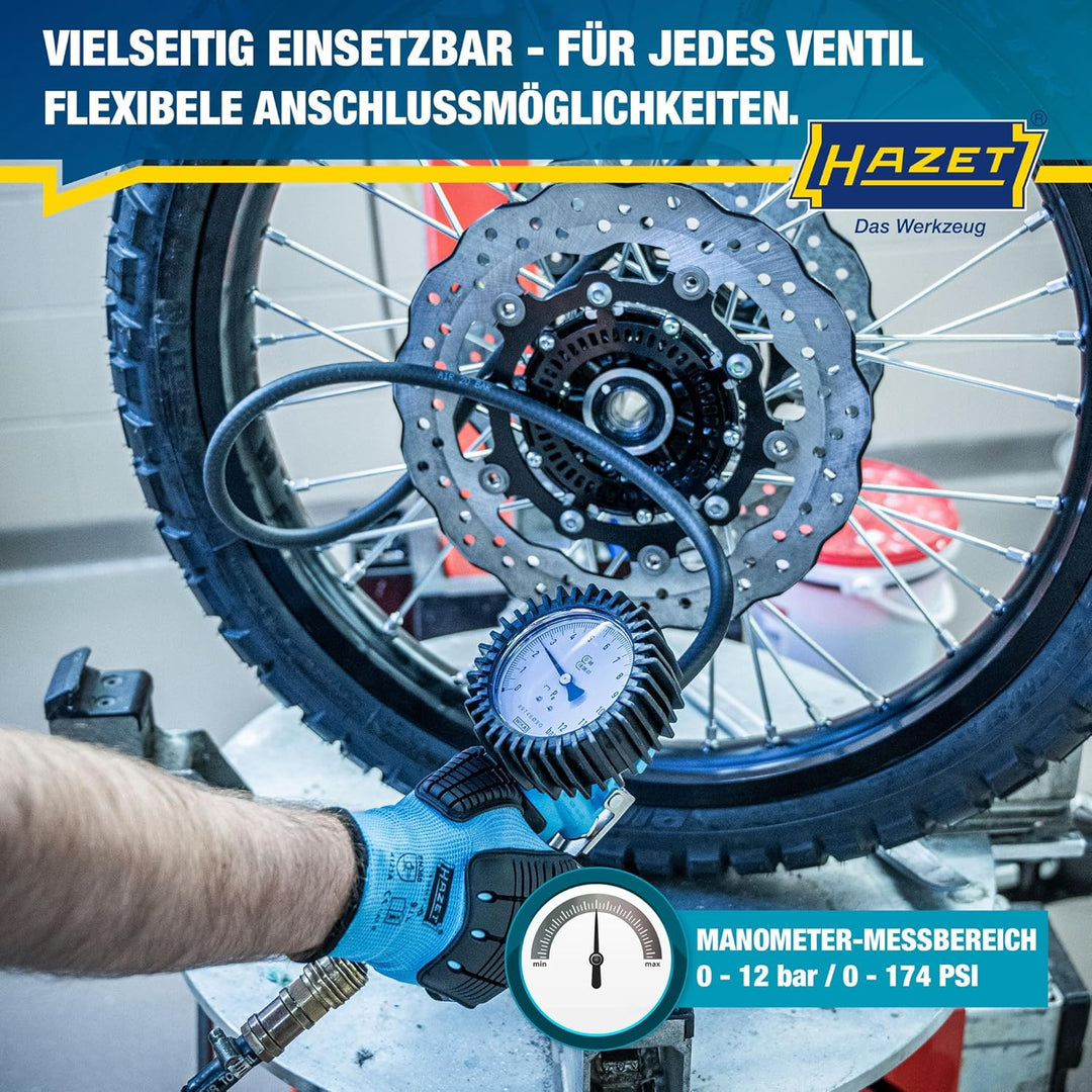 HAZET Reifenfüller 9041G-1, Geeicht, optimal ablesbar, Manometer-Messbereich: 0-10 bar, Schlauchläng