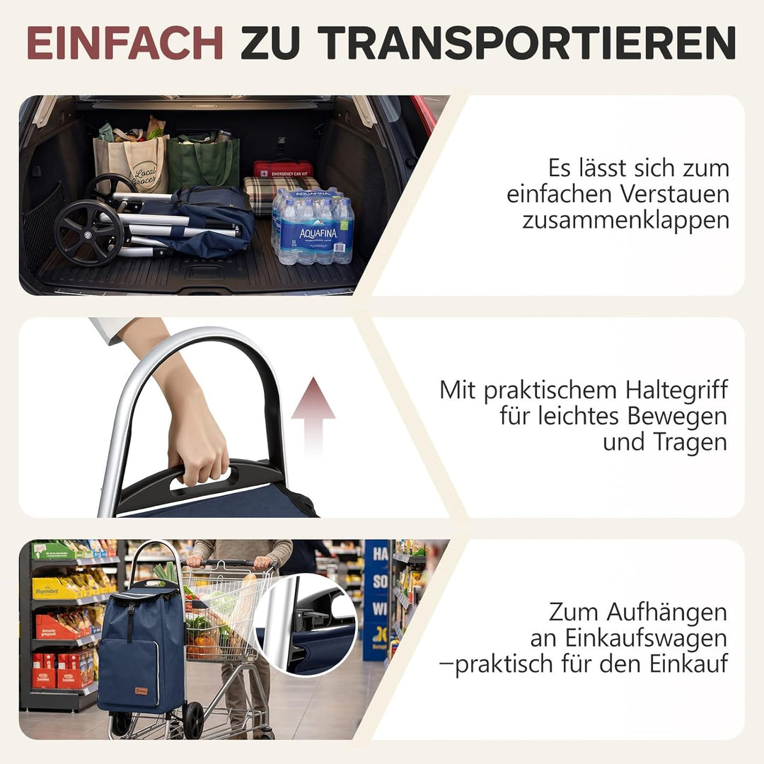 Sekey Einkaufstrolley klappbar, 3-in-1 Einkaufswagen (Trolley, Sackkarre & Rucksack), mit leichtem A