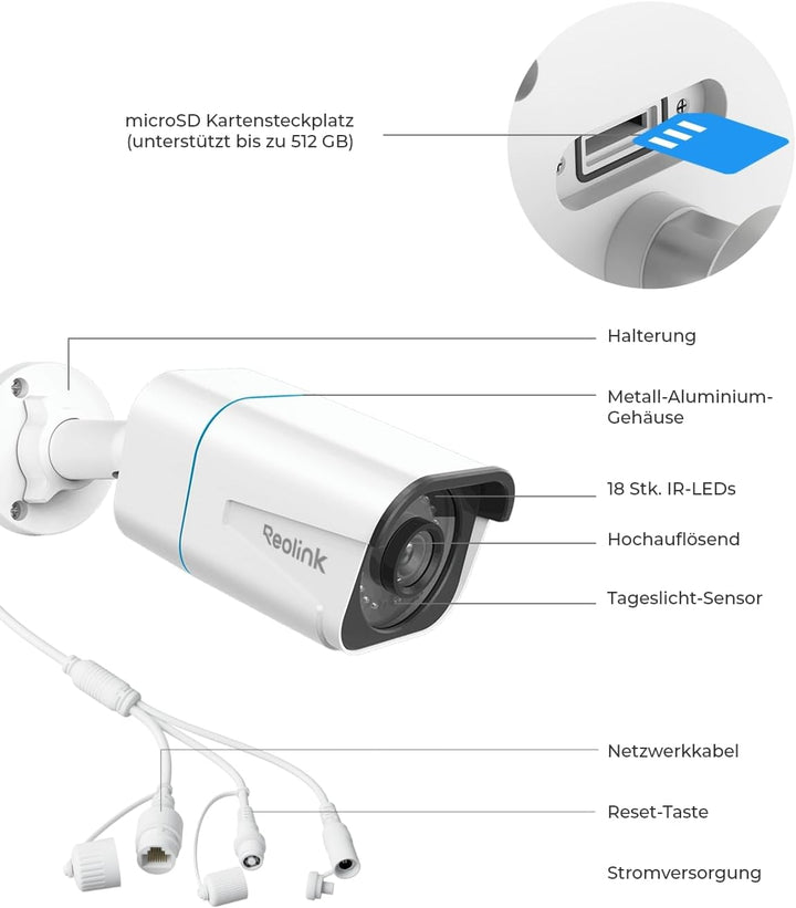 Reolink 4K Smarte PoE Überwachungskamera Aussen mit Personen-/Fahrzeug-/Tiererkennung, 8MP IP Kamera