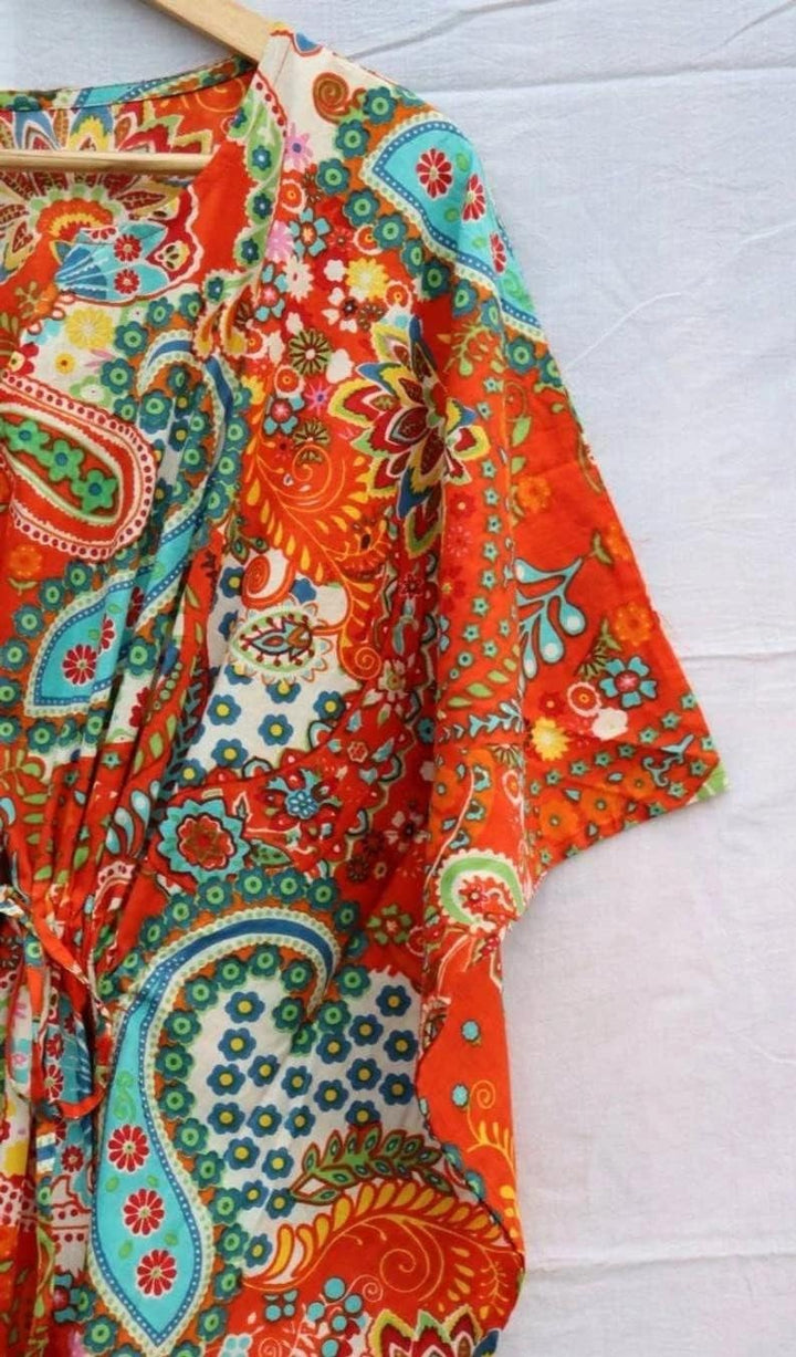 INDACORIFIE Damen-Kaftan mit Paisley-Print, 100% Baumwolle, Leichter Sommer-Kaftan, Strandkleid, lan