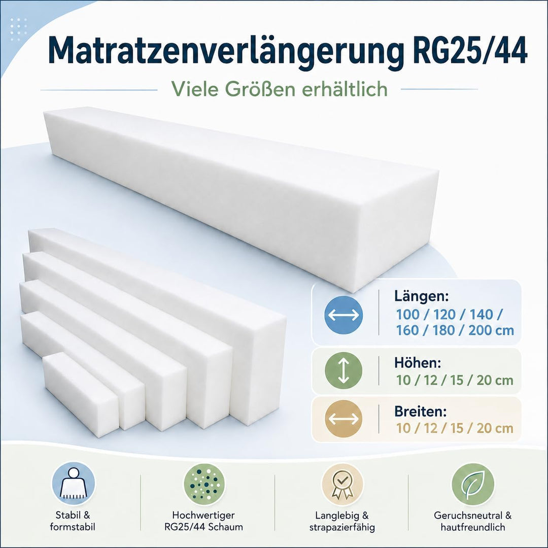 All4All Matratzenverlängerung – Zusatzmatratze - Schaumstoff zuschnitt - Matratzenkeil - Bett Lücken