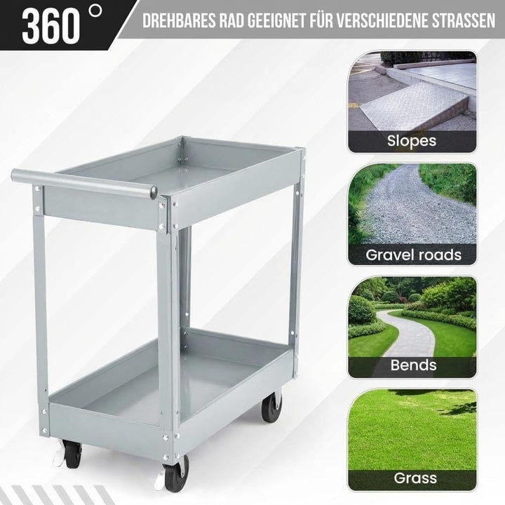 Werkzeugwagen Rollbar 2 Ebenen, Bis 150 kg Belastbar, Metall Werkstattwagen Mit Rollen, Schwerlast S