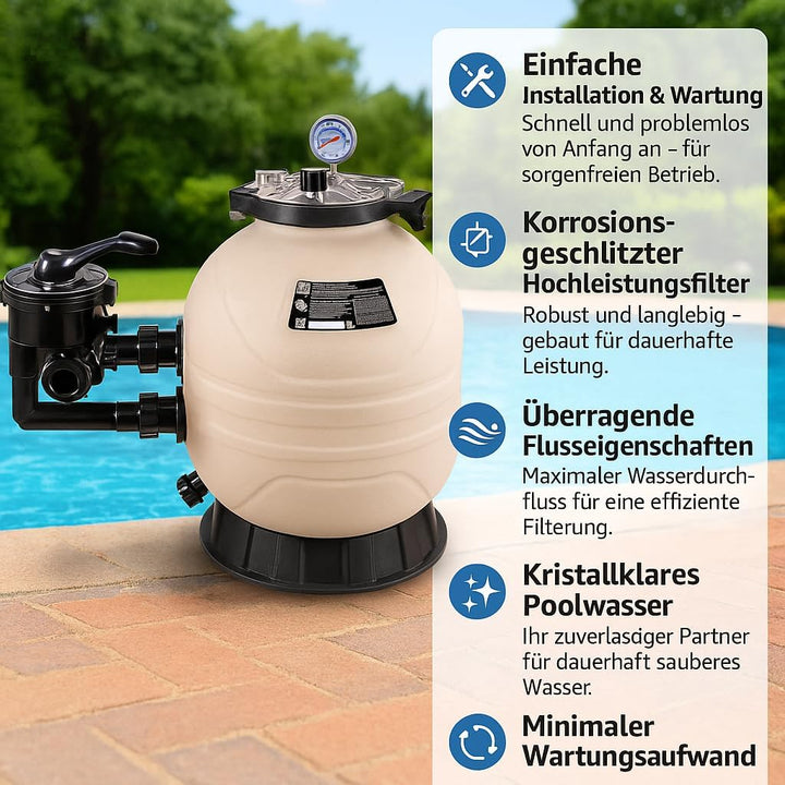 Flotide MFS27 HDPE Sand Filter - 675mm Diameter, 18000 L/H Max Flow, 101.5 m³ Pool Capacity, 0.36 m²
