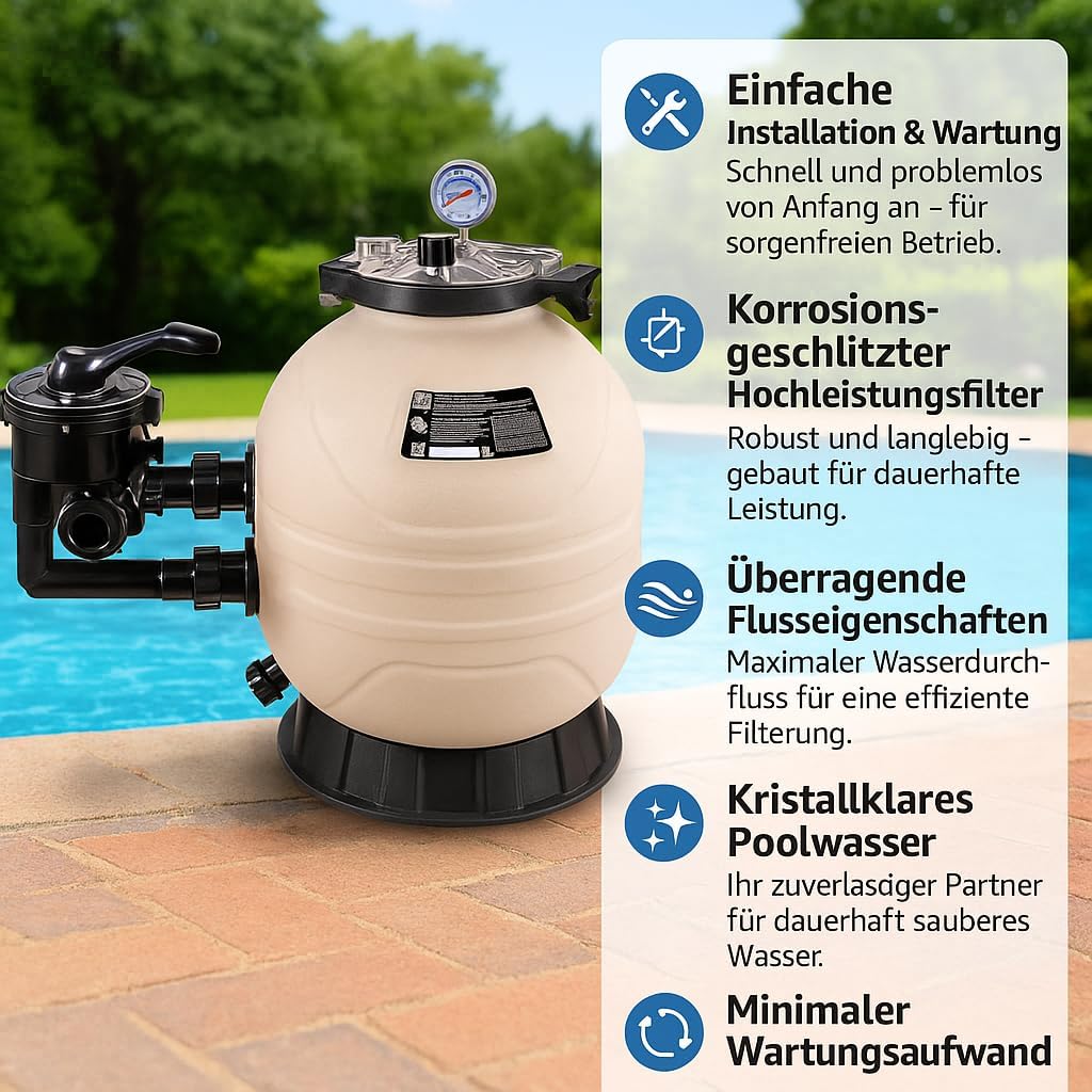 Flotide MFS24 HDPE Sand Filter - 600mm Diameter, 14000 L/H Max Flow, 71.5 m³ Pool Capacity, 0.28 m²F