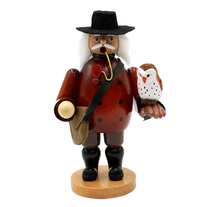 Dekohelden24 Holz Räuchermann als Falkner mit Eule auf den Arm, in naturfarben - braun, ca. 12 x 9,5