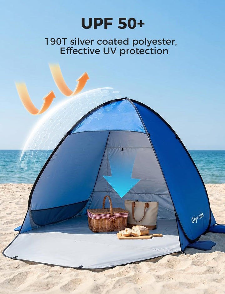 Glymnis Strandmuschel Pop Up Strandzelt Strand Zelt mit Reissverschlusstür UV-Schutz 50+ Windschutz