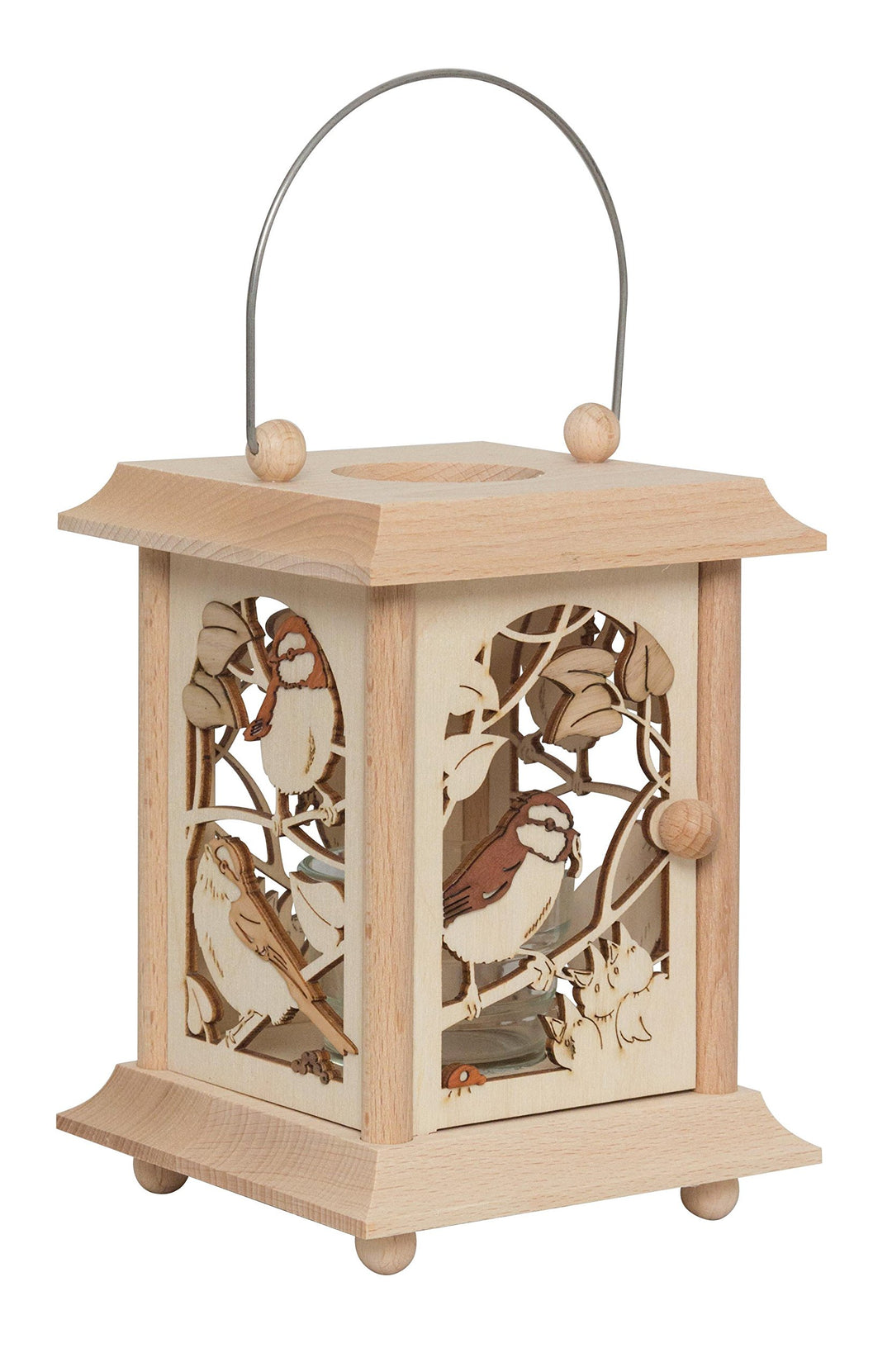 Drechslerei Kuhnert Tischlaterne/Teelichthalter - Motiv: Vögel aus Edelholz - Masse: 11,5 x 11,5 x 1