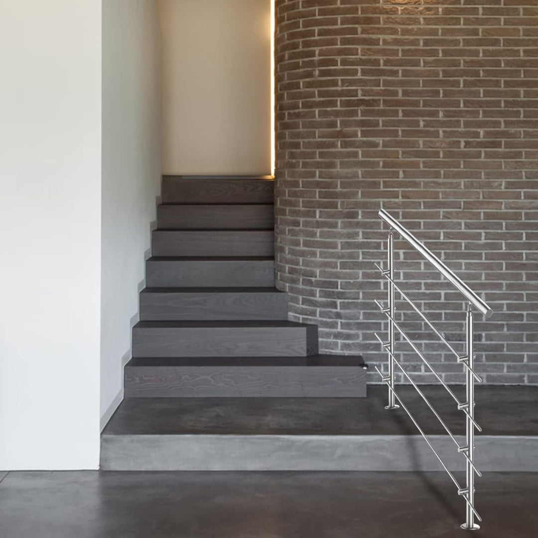 Jopassy Edelstahl Handlauf Geländer,Treppengeländer mit 4 Querstreben, Eingangsgeländer für Balkon T