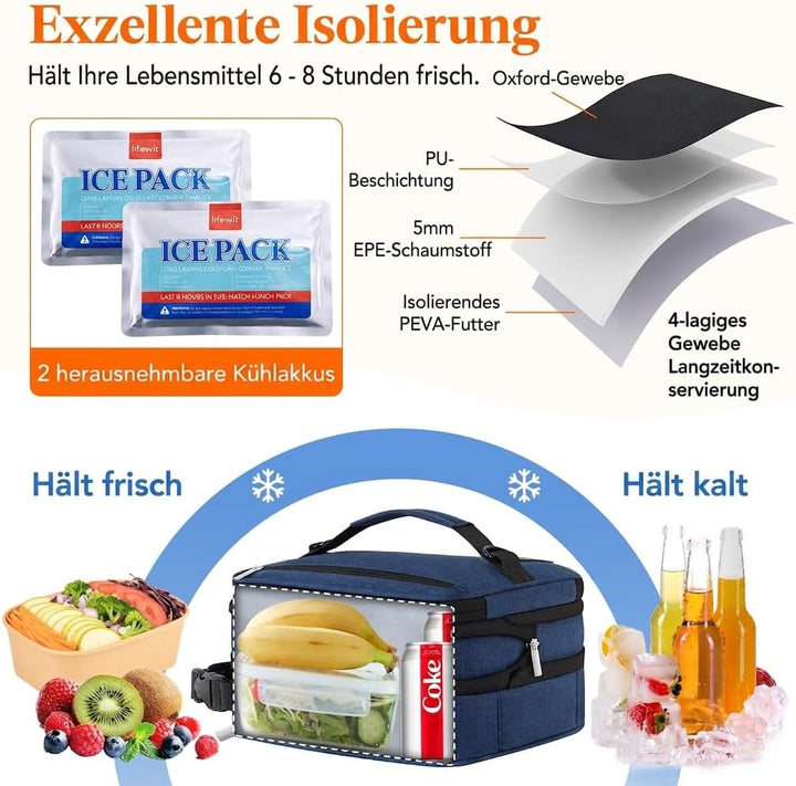 Lifewit Erweiterbare Lunchtasche 8,2L, Kühltasche Klein, Lunch Bag 8.2L Blau, 8.2L Blau