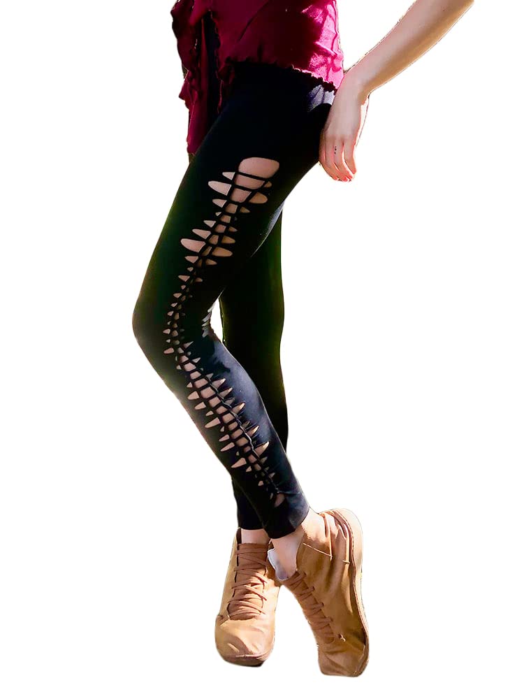 Cut Out Leggings mit durchgehendem Muster an jedem Bein Schlitzen Elfen Feen Goa Psychedelic Leggins