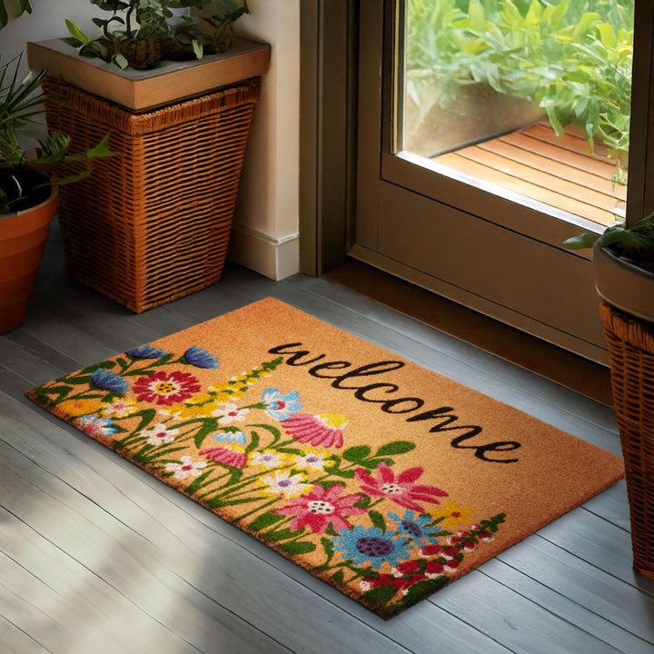 BRUBAKER Fussmatte für Aussen und Innen - Welcome Blumenwiese - 45 x 75 cm Blumen Schmutzfangmatte a