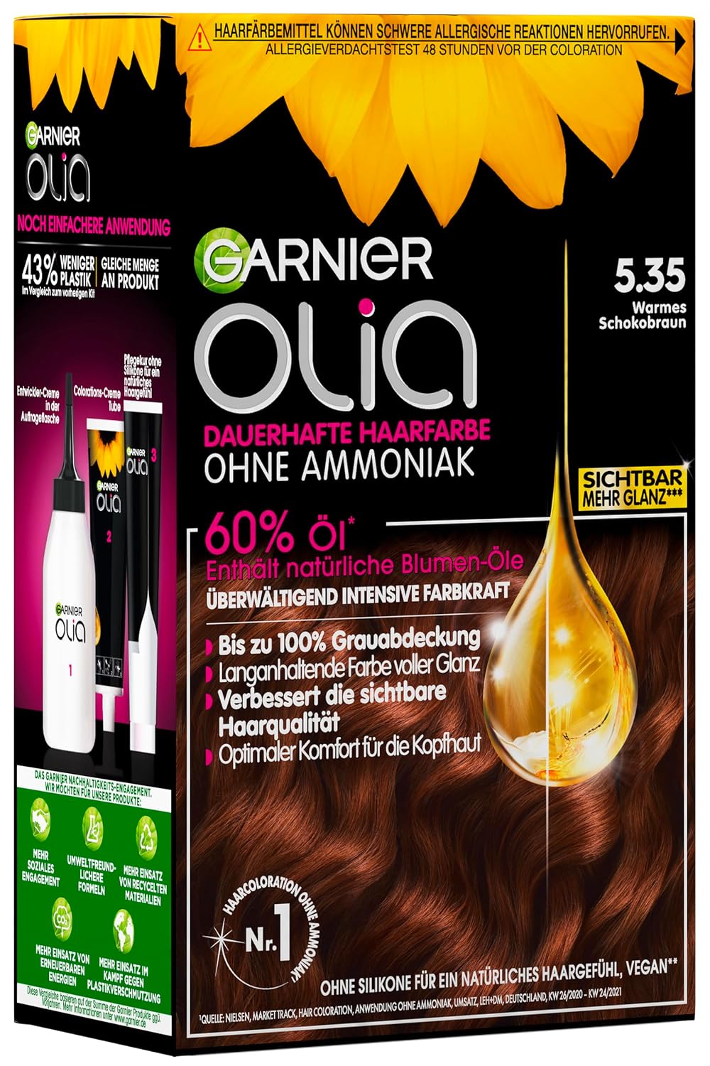 Garnier Olia Dauerhafte Haarfarbe ohne Ammoniak, Mit pflegenden und natürlichen Ölen, Vollständige G