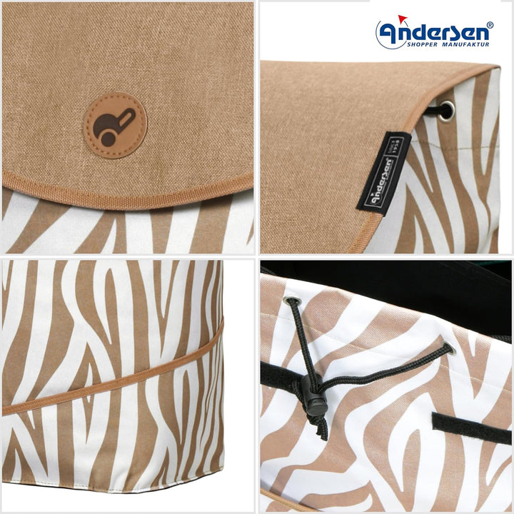 ANDERSEN Einkaufstrolley - Royal Shopper Tyra Zebra 46 L Einkaufsroller, hohe Qualität, modisch, Alu