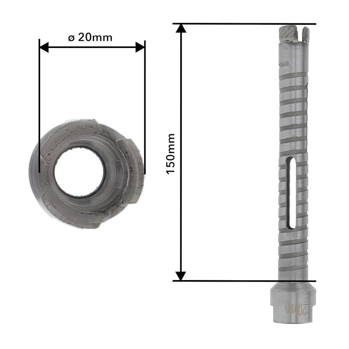 PRODIAMANT Diamant Bohrkrone ø 20mm Nutzlänge 150mm mit SDS Adapter lasergeschweisst für trocken Boh