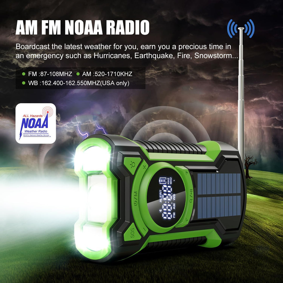 5000 mAh Notfallradio, Wasserdichtes Solar Radio mit Bluetooth, Aufladbares Powerbank Radio, Handkur