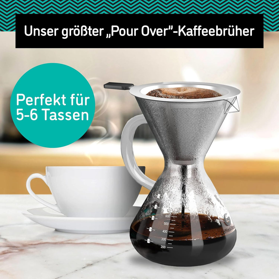 Coffee Gator Kaffeebereiter (800 ml) - Pour Over Kaffeebrüher für Filterkaffee - Glas Kaffeekanne mi