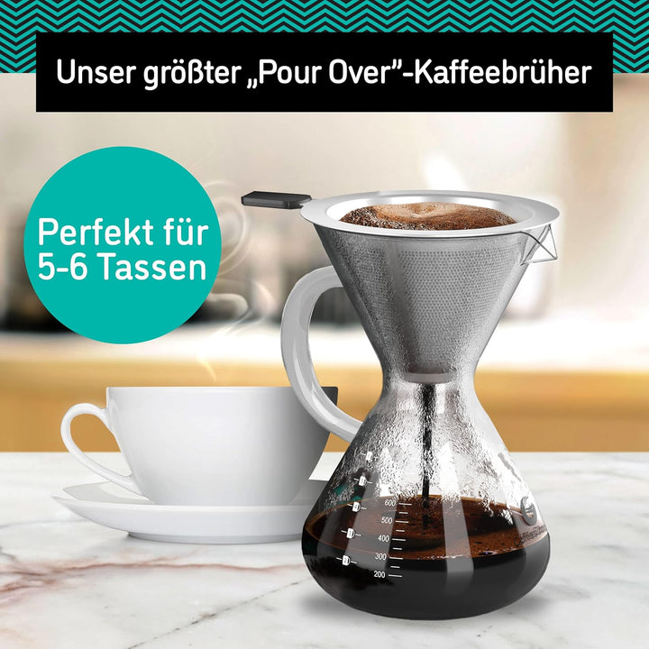 Coffee Gator Kaffeebereiter (800 ml) - Pour Over Kaffeebrüher für Filterkaffee - Glas Kaffeekanne mi