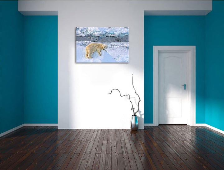 schöner Eisbär auf kleinem Eisberg Deluxe Format: 100x70 cm auf Leinwand, XXL riesige Bilder fertig