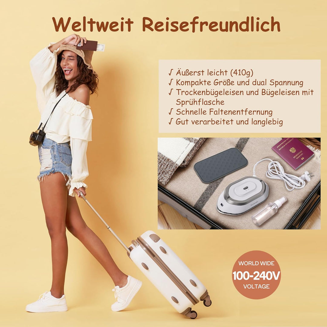 Newbealer Mini Reisebügeleisen mit umschaltbarer Spannung-220V/120V, Kompaktes Bügeleisen für Kleidu