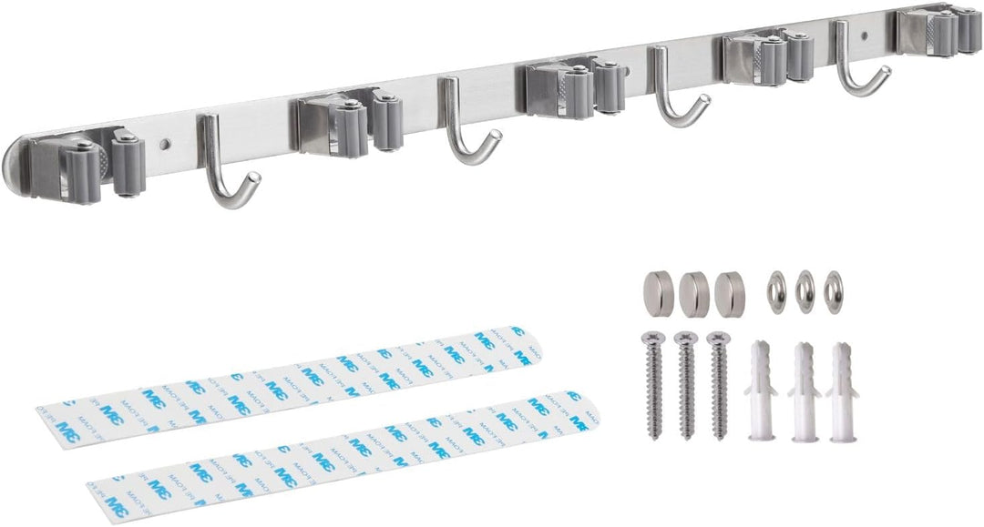Stahlia Besenhalterung Wand Edelstahl Gerätehalter 4 Haken + 5 Halter gebürstet schraubbar & selbstk