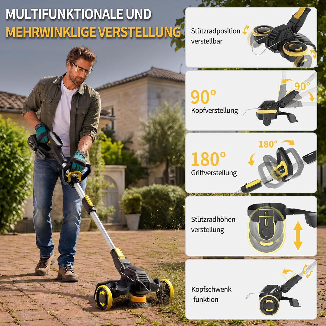 Rasentrimmer mit Akku, 21V Akku Rasentrimmer für Makita Akku, Rasentrimmer mit Unkrautbürste, 2 * 4.