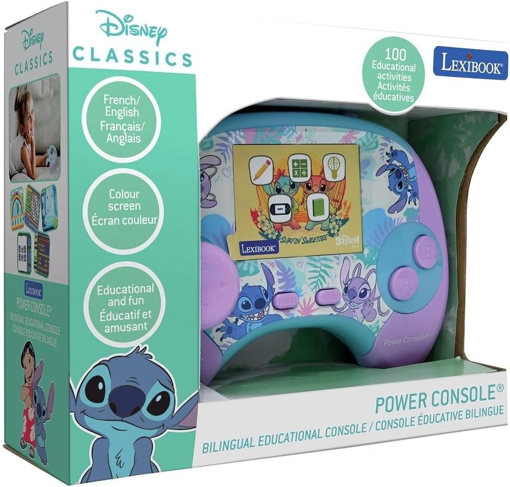 Lexibook Disney Stitch Power Console® – Lernspielkonsole zweisprachig Französisch/Englisch mit 100 A