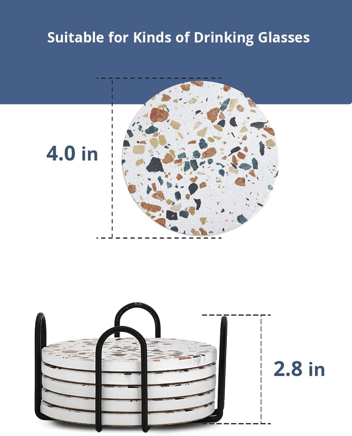 LIFVER Untersetzer Gläser, Glas Untersetzer-Set 6 Stücke mit Halter, 10,2 cm Saugfähig Getränk Unter