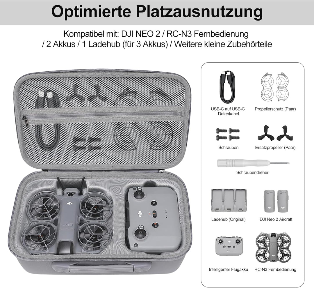 Tasche für DJI NEO 2, Harte Tasche für DJI Neo 2 Fly More Combo, Tragetasche für Neo 2 Fly More Comb