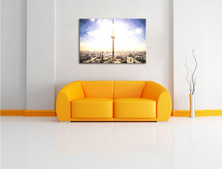 Pixxprint Berliner Fernsehturm als Leinwandbild/Grösse: 100x70 cm/Wandbild/Kunstdruck/fertig bespann