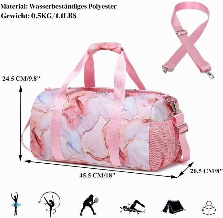 Mädchen Sporttasche Reisetasche Kinder Mädchen Tanztasche Reisetasche Trainingstasche Damen Sporttas