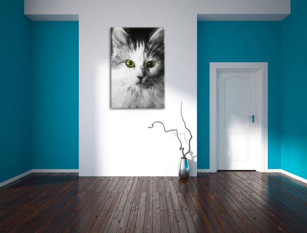 anmutige Katze schwarz/weiss Deluxe Format: 100x70 cm auf Leinwand, XXL riesige Bilder fertig gerahm
