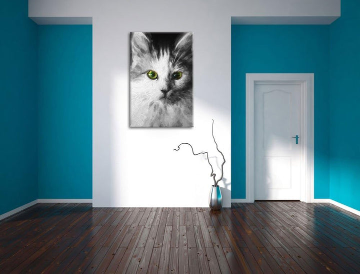 anmutige Katze schwarz/weiss Deluxe Format: 100x70 cm auf Leinwand, XXL riesige Bilder fertig gerahm