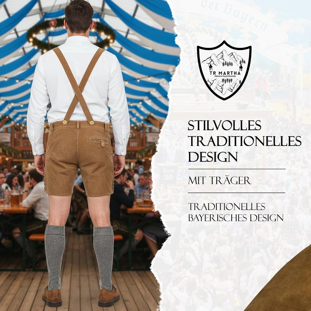 TR Martha Premium Lederhose für Herren - Elegante Trachtenhose Gr.46-60 - Kurze Trachten Lederhose m