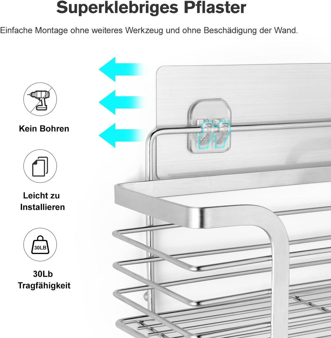 Carehabi Duschablage Ohne Bohren 2 Stück Badezimmer Organizer Duschregal Ohne Bohren Edelstahl Dusch