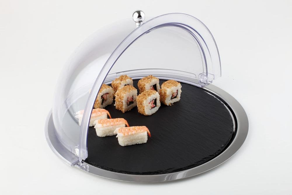 APS 1000 Rolltop-Set, 3-teilig, bestehend aus 1 Edelstahltablett Ø 38 cm, 1 Naturschieferplatte Ø 33