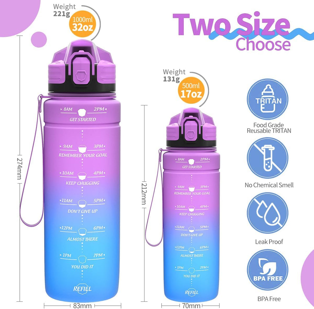 Sport Trinkflasche 2l, 1,5l, 1l, 700ml, 500ml Trinkflasche Kinder Auslaufsicher, Motivierende Wasser